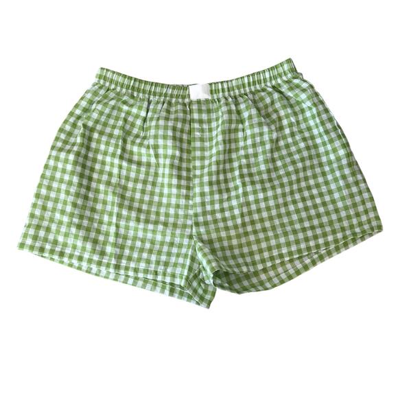 NWOT Green and White Gingham Women's Boxer Shorts Medium - Picture 1 of 3
